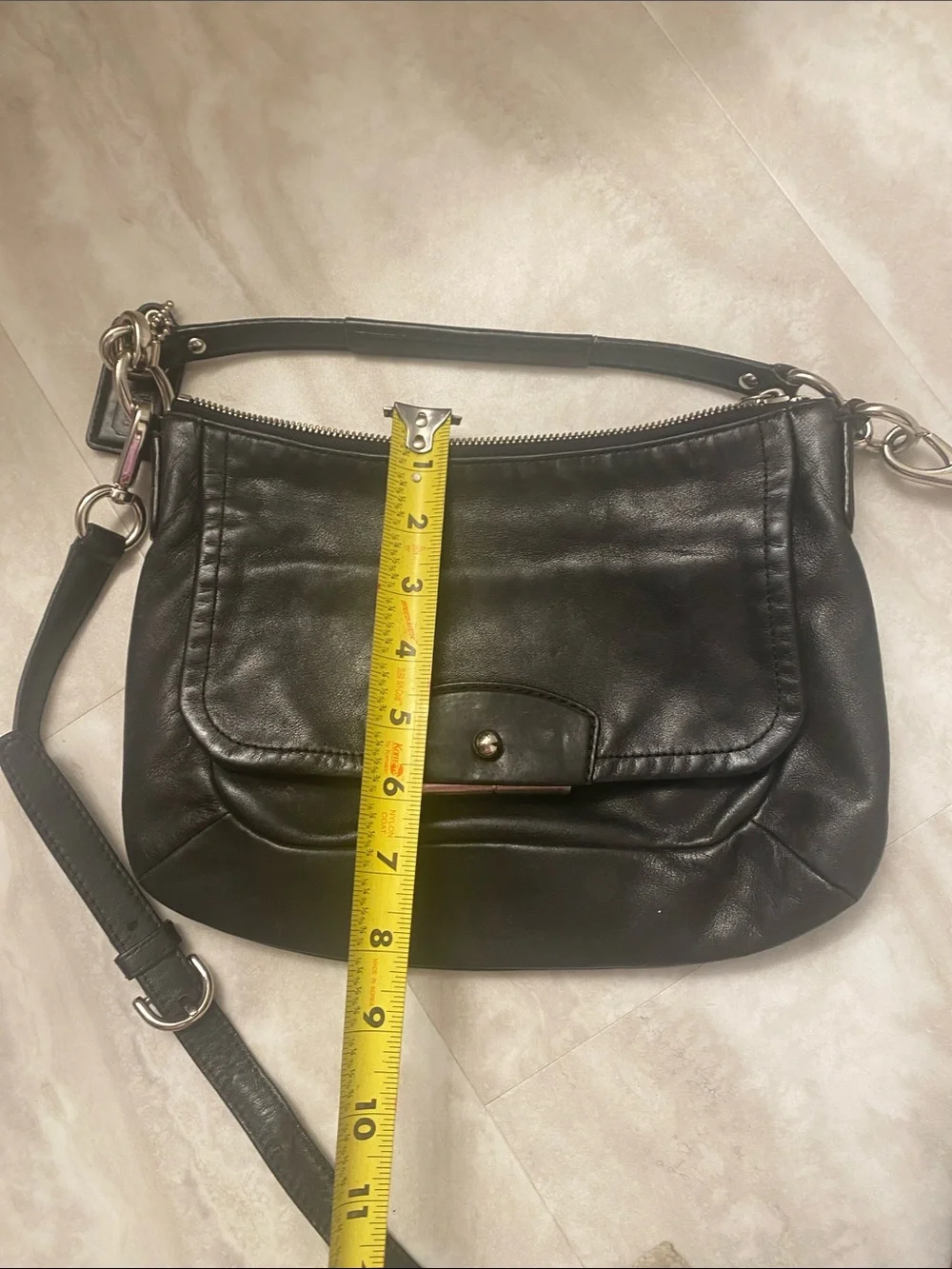 Coach Black Leather Crossbody with Turn-Lock Accent